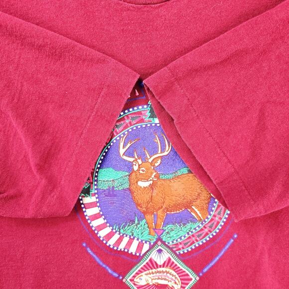 Vintage Heartland Apparel Oregon Shirt XL Red Deer Nature Puff Paint Aztec 90s - Picture 3 of 7